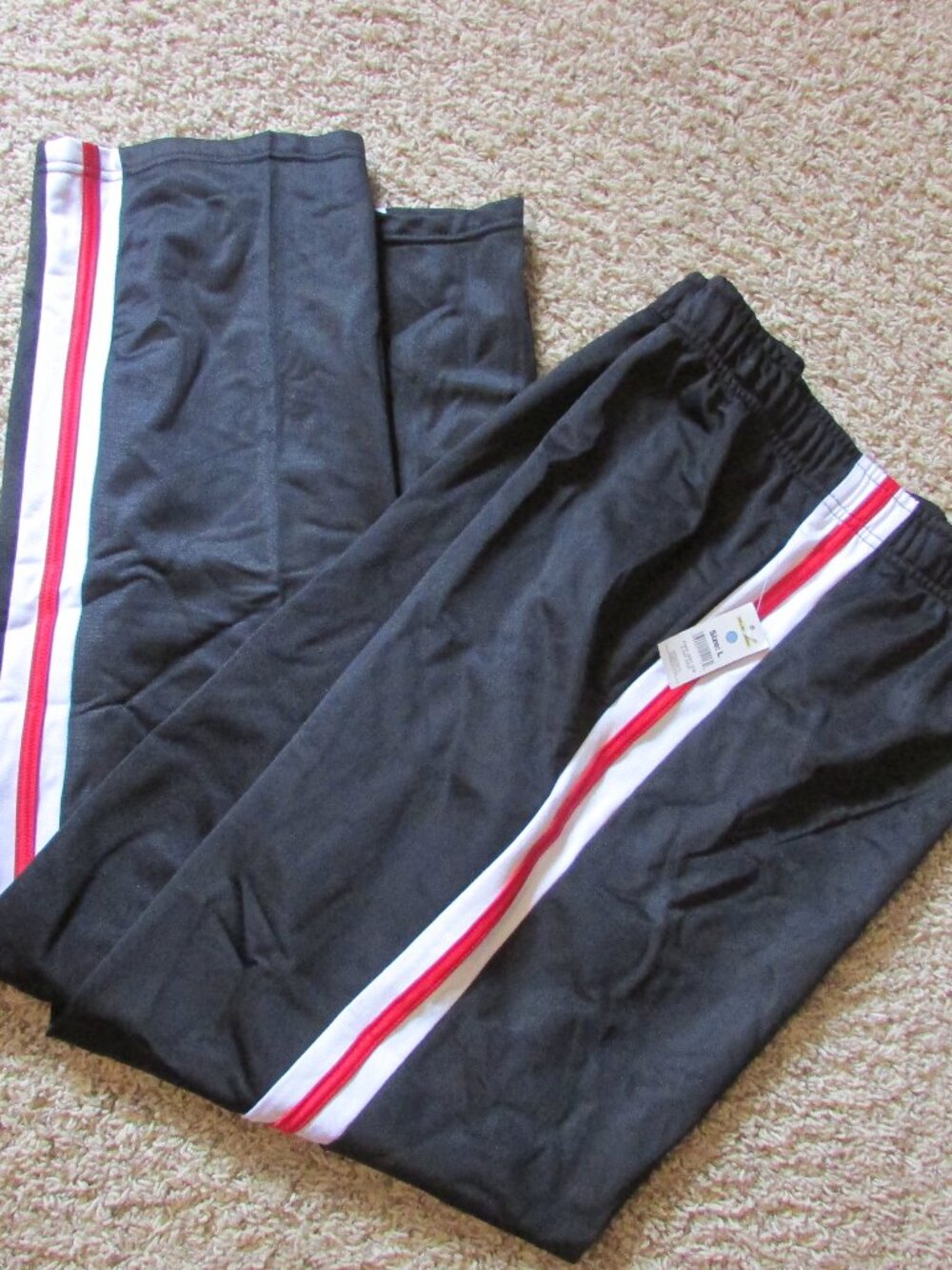 NWT Zone Pro Large Black Red/White Trim Pull On Track Pants Joggers Poly